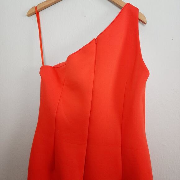 NEW Jovani Asymmetric One Shoulder Scuba Hi Low Sleeveless Dress Orange - Picture 9 of 11